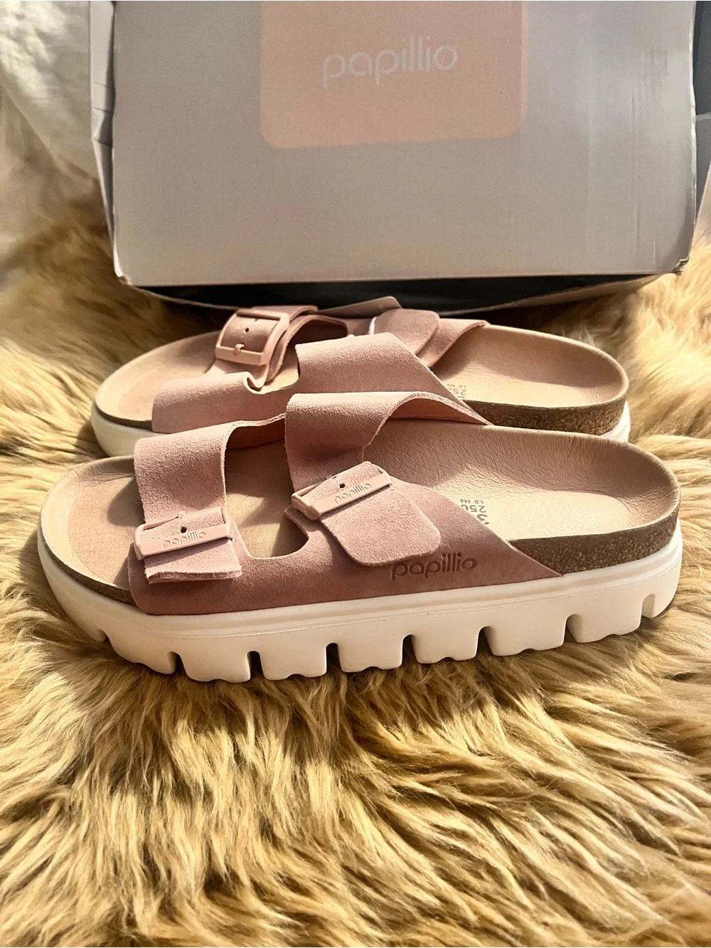 NEW with Tags Birkenstock Papillio Blush Pink Suede Double Buckle Slides - Picture 3 of 5